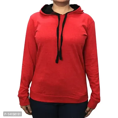 MYO Women's Full Sleeve Hooded Neck T Shirt Red