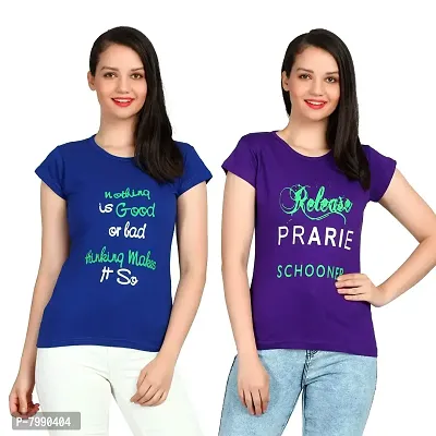IRANA Women's Cotton Printed Round Neck T-Shirt Combo Pack of 2 Sizes:-S,M,L,XL-thumb0