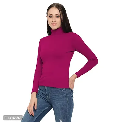MYO Casual Full Sleeve High Neck | Turtle Neck Cotton T-Shirt for Women/Girls (Rani)-thumb3