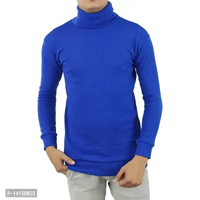 Men White Regular Fit Turtle Neck Winter T-shirt