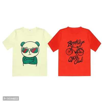 MYO Boys Printed Crew Neck T-Shirt | Boy's Regular Fit Half Sleeve Cotton T-Shirt Set of 2