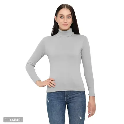 MYO Casual Full Sleeve High Neck | Turtle Neck Cotton T-Shirt for Women/Girls (Grey)