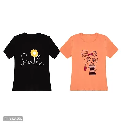 MYO Girls' Cotton Half Sleeves T-Shirt | Regular Fit T-Shirt for Girls Combo Pack of 2