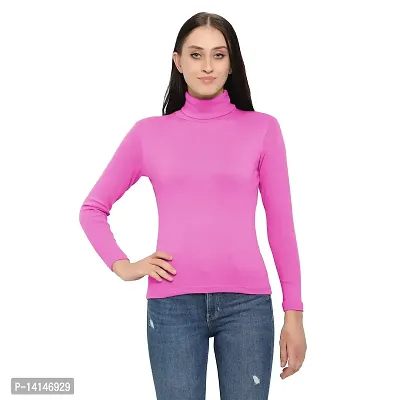 MYO Casual Full Sleeve High Neck | Turtle Neck Cotton T-Shirt for Women/Girls (BabyPink)