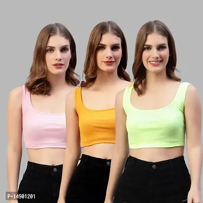 Elegant Multicoloured Cotton Lycra Solid Top For Women Pack Of 3