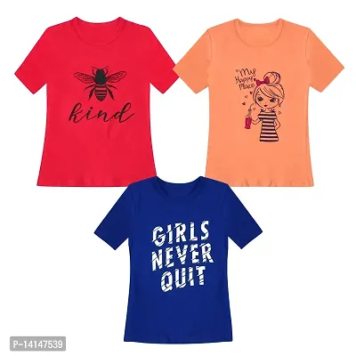 MYO Girls' Cotton Half Sleeves T-Shirt | Regular Fit T-Shirt for Girls Combo Pack of 3