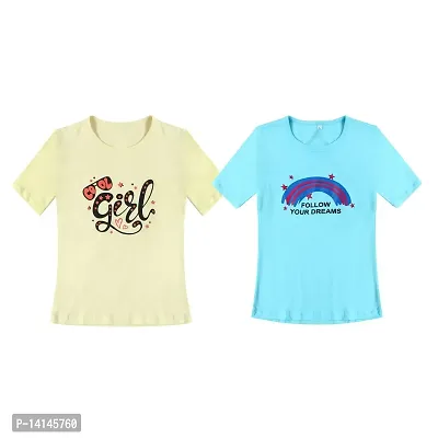 MYO Girls' Cotton Half Sleeves T-Shirt | Regular Fit T-Shirt for Girls Combo Pack of 2