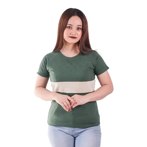 MYO Cotton Half Sleeve Regular Fit Colorblock T-Shirt for Women/Girls
