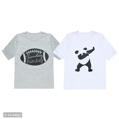 MYO Boys Printed Crew Neck T-Shirt | Boy's Regular Fit Half Sleeve Cotton T-Shirt Set of 2