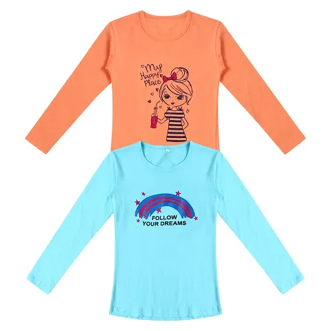 Pack Of 2 Girls Cotton Printed T shirt
