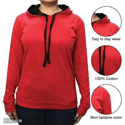 MYO Women's Full Sleeve Hooded Neck T Shirt Pack of 2 Pink-Red-thumb5