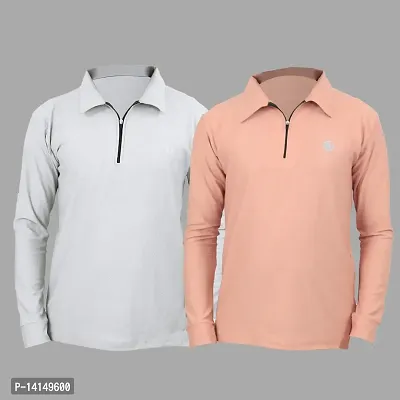 MYO Kids Boys Full T-Shirts | Boy's Pop Corn Full Sleeves Polo Collar T-Shirt Pack of 2,11 Years-12 Years Grey,Peach