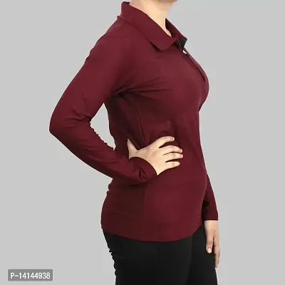 MYO Full Sleeves Solid Women's/Girls Polo Neck T-Shirt |1/4 Zip Dry-Fit T-Shirt Wine-thumb3