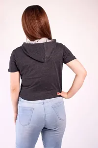 MYO Women's Solid Hooded Neck Half Sleeves Cotton Regular Fit Crop Tshirt-thumb1