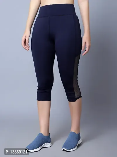 Elegant Blue Polyester Solid Capris For Women