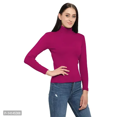 MYO Casual Full Sleeve High Neck | Turtle Neck Cotton T-Shirt for Women/Girls (Rani)-thumb4