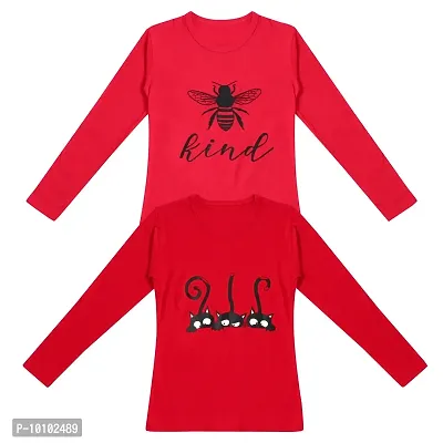 Stylish Fancy Cotton Printed Full Sleeves T-Shirts Combo For Girls Pack Of 2