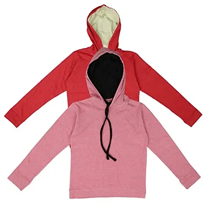 MYO Full Sleeve Hooded Neck Sweatshirts/Hoodies for Boys and Girls Pack of 2 Pink Red