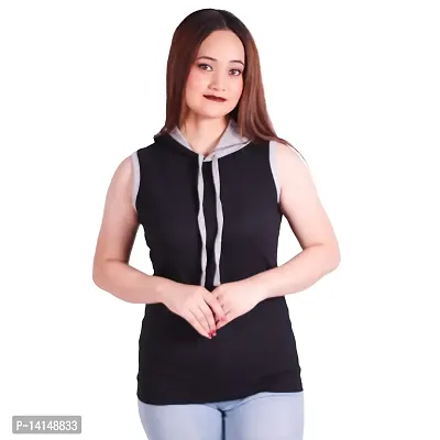 MYO Sleeveless Hoodie for Women Cotton Regular Fit Hooded T-Shirt for Girls-thumb0
