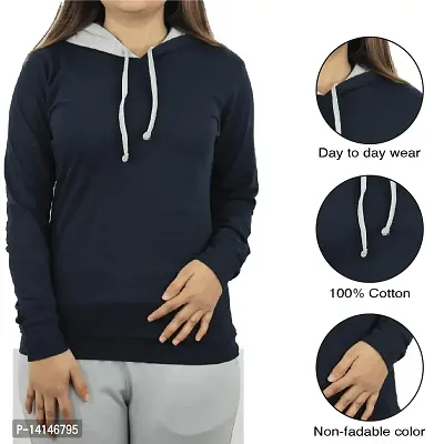 MYO Women's Full Sleeve Hooded Neck T Shirt Pack of 2 Black-Navy-thumb5