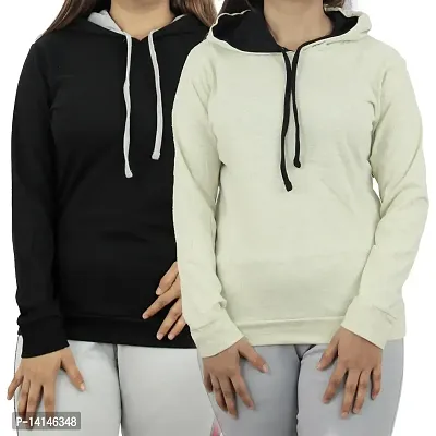 MYO Women's Full Sleeve Hooded Neck T Shirt Pack of 2 Black-Cream-thumb0