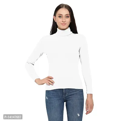 MYO Casual Full Sleeve High Neck | Turtle Neck Cotton T-Shirt for Women/Girls (White)