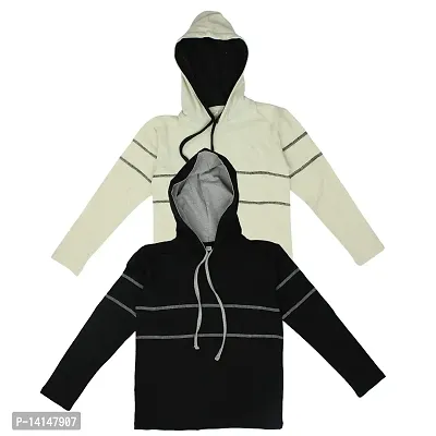 MYO Full Sleeve Hooded Neck Sweatshirts/Hoodies for Boys and Girls Pack of 2 Cream,Black