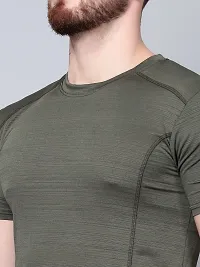 Stylish Polyester Spandex Blue And Olive Solid Round Neck T-shirt For Men- Pack Of 2-thumb3