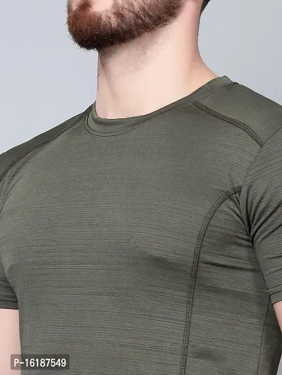 Stylish Polyester Spandex Blue And Olive Solid Round Neck T-shirt For Men- Pack Of 2-thumb4