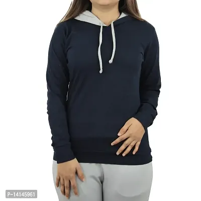 MYO Women's Full Sleeve Hooded Neck T Shirt Navy-thumb0