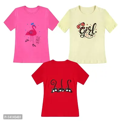 MYO Girls' Cotton Half Sleeves T-Shirt | Regular Fit T-Shirt for Girls Combo Pack of 3-thumb0