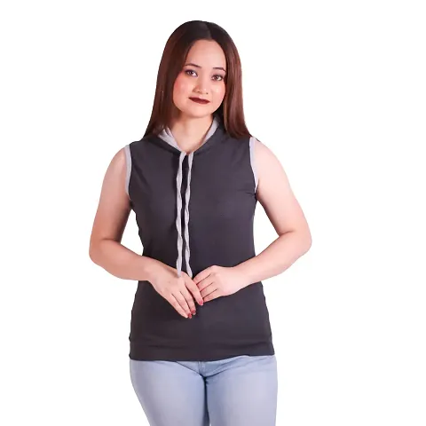 MYO Sleeveless Hoodie for Women Cotton Regular Fit Hooded T-Shirt for Girls