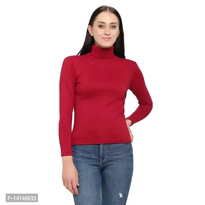 MYO Casual Full Sleeve High Neck | Turtle Neck Cotton T-Shirt for Women/Girls (Mehroon)