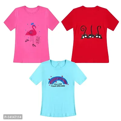 MYO Girls' Cotton Half Sleeves T-Shirt | Regular Fit T-Shirt for Girls Combo Pack of 3