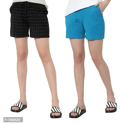 IRANA Women Shorts Combo Pack of 2 with Pockets Elastic Waistband Regular Stylish Night Wear Cotton Super Soft Comfortable (S to 2XL Size)