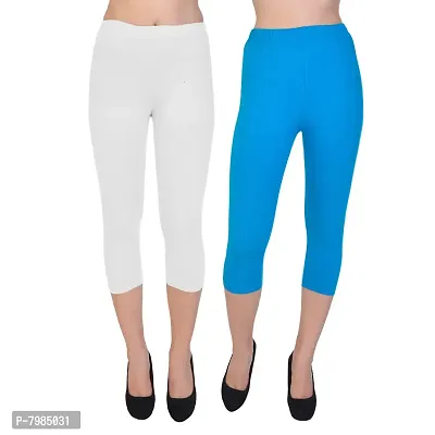 Fasha Women's Capri Pant ( White  Turquoise _ X-Large ) ( Pack of 2 )-thumb0