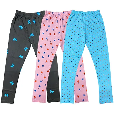 Stylish Fancy Multicoloured Cotton Printed Leggings Combo For Girls Pack Of 3