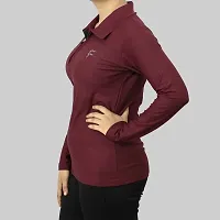 MYO Full Sleeves Solid Women's/Girls Polo Neck T-Shirt |1/4 Zip Dry-Fit T-Shirt Wine-thumb1