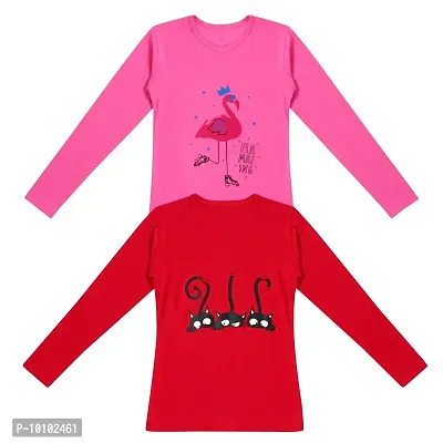 Stylish Fancy Cotton Printed Full Sleeves T-Shirts Combo For Girls Pack Of 2-thumb0