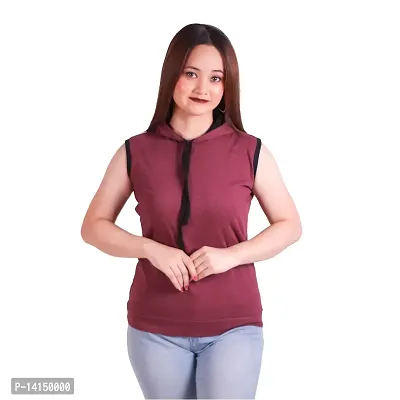 Buy MYO Sleeveless Hoodie for Women Cotton Regular Fit Hooded T-Shirt for  Girls Online In India At Discounted Prices