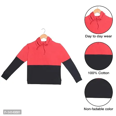 MYO Boy's Cotton Colorblock Regular Fit Hooded T-Shirt Red-Black-thumb4
