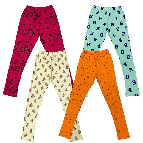 MYO Cotton Printed Girls Leggings/Pajama Combo Pack 4 for 9 Years - 10 Years Rani::Sea Green::Yellow::Orange