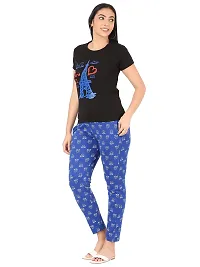 MYO Women's Printed Cotton Night Suit Set/Pyjama Set/Sleepwear/Nightwear/Nightdress/Loungewear Black-Royal-thumb4