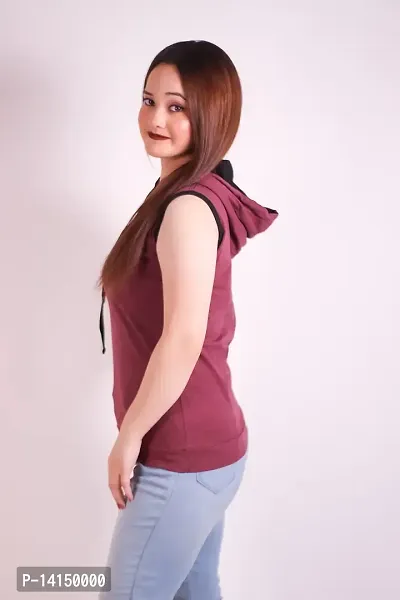 MYO Sleeveless Hoodie for Women Cotton Regular Fit Hooded T-Shirt for Girls-thumb3