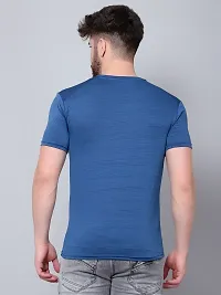 Stylish Polyester Spandex Blue And Olive Solid Round Neck T-shirt For Men- Pack Of 2-thumb1