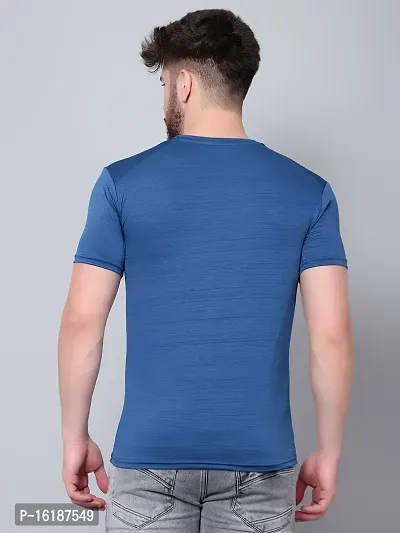 Stylish Polyester Spandex Blue And Olive Solid Round Neck T-shirt For Men- Pack Of 2-thumb2