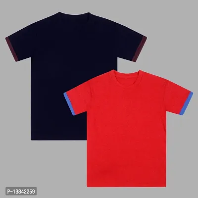 Stylish Cotton Self Pattern Tees For Boys- Pack Of 2