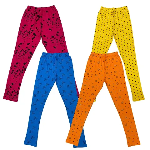 MYO Cotton Printed Girls Leggings/Pajama Combo Pack 4 for 13 Years - 14 Years Rani::Mustard::Firozi::Orange
