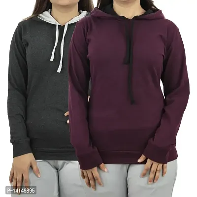 MYO Women's Full Sleeve Hooded Neck T Shirt Pack of 2