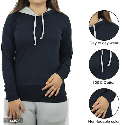 MYO Women's Full Sleeve Hooded Neck T Shirt Navy-thumb5